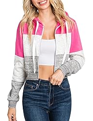 DOUBLJU Casual Crop Hoodie Long Sleeve Zip Up