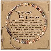 Caiyao Natural Stone Inspirational Beaded Bracelets Life is Tough But So are You Bracelet Gifts Bracelets for Women and Men