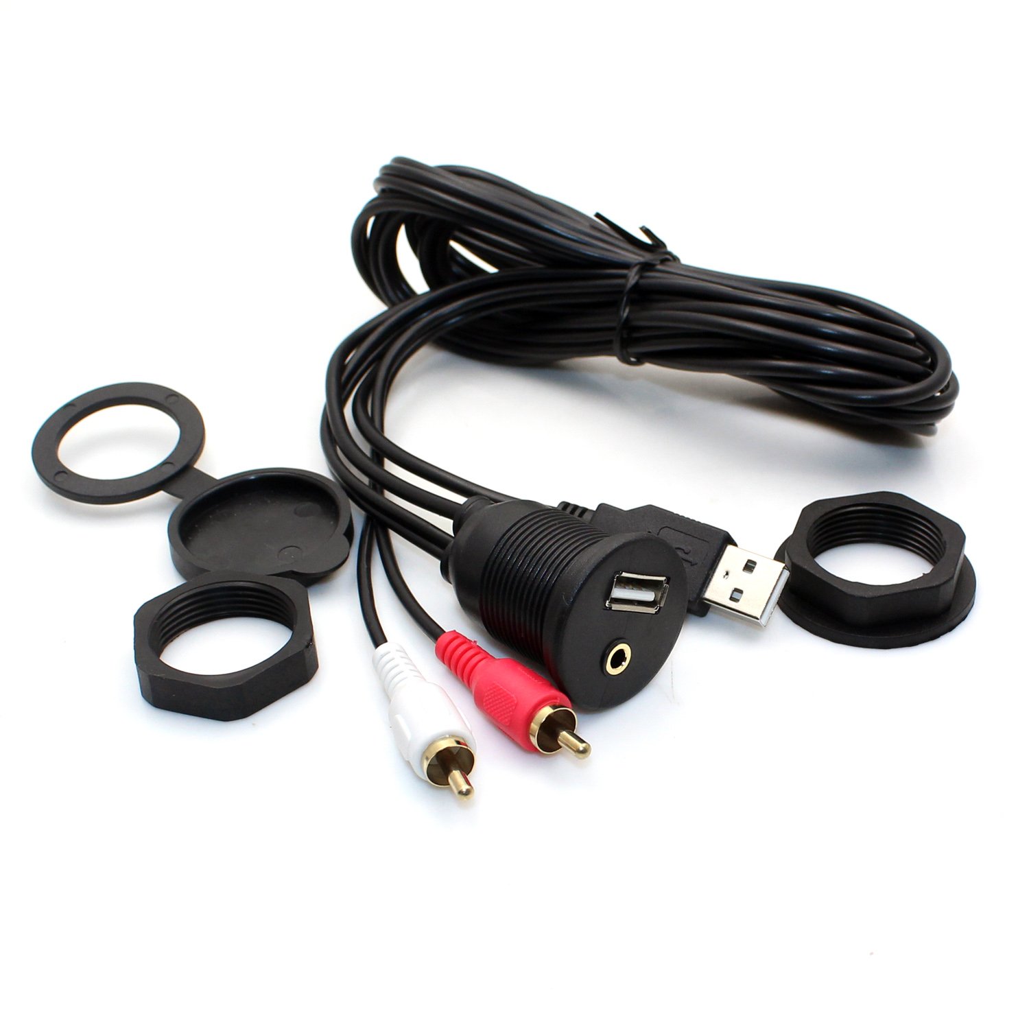 USB RCA Flush Mount Rerii 1 Meter 3ft USB and 2 RCA to USB and 3.5mm