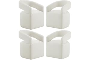 KISLOT Upholstered Dining Chairs with Removable Casters Barrel Side Armchair with Rollers for Diningroom Bedroom Livingroom Reading Room, Ivory, 4PCS