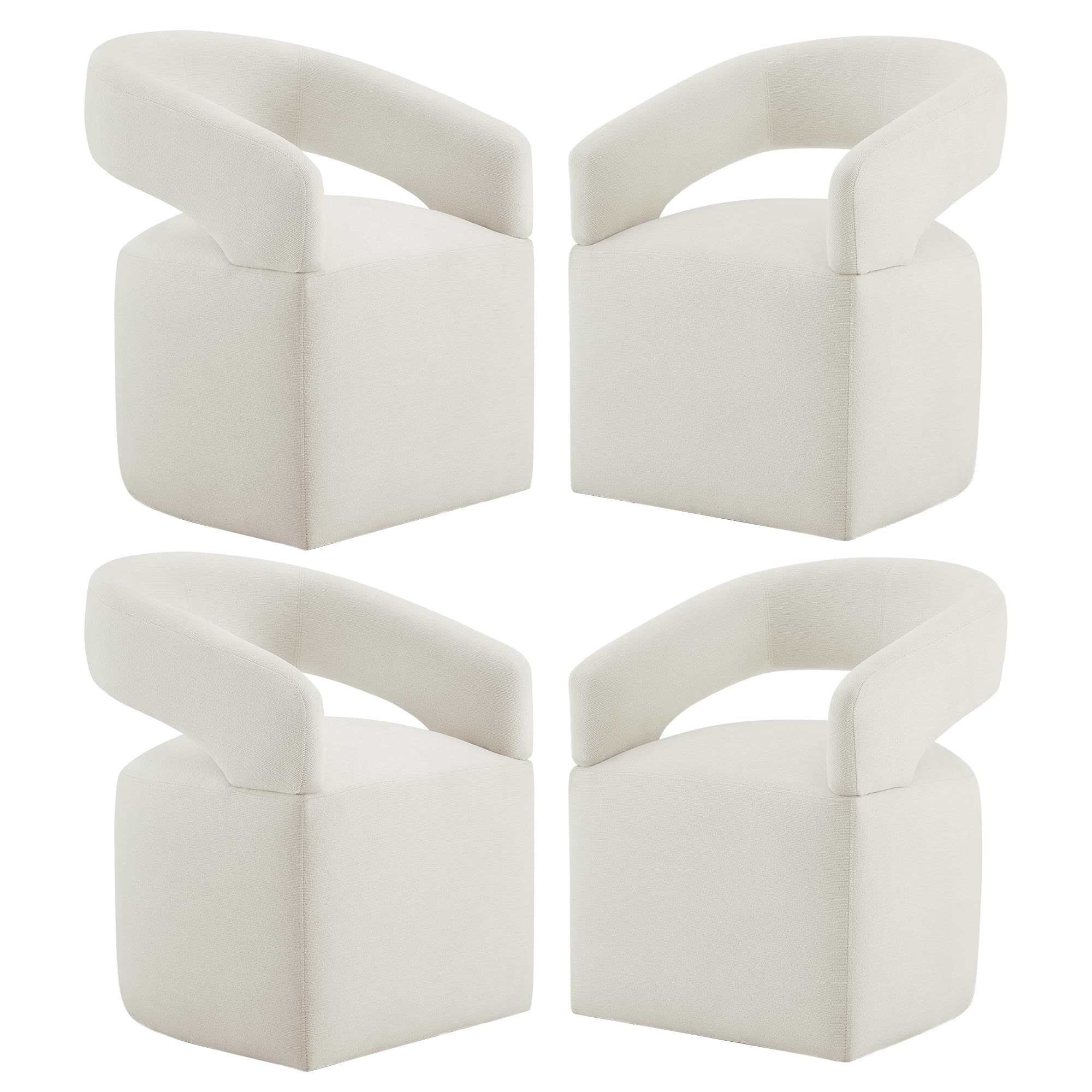 Photo 1 of *** JUST 1 SET*** KISLOT Upholstered Dining Chairs with Removable Casters Barrel Side Armchair with Rollers for Diningroom Bedroom Livingroom Reading Room, Ivory, 4PCS