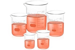 Okulab Glass Beaker Set, Low Form, Graduated 3.3 Borosilicate Glass Beakers (I PC of 50 100 250 500 1000ml) for Lab, Classroom, Craft, Kitchen, BKLGS5A1