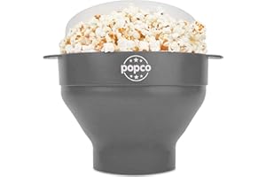 The Original Popco Silicone Microwave Popcorn Popper with Handles, Silicone Popcorn Maker, Collapsible Bowl Bpa Free and Dishwasher Safe - 15 Colors Available (Gray)