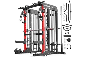 Pooboo Multi-Functional Machine Power Cage, 2000LB Squat Rack, LAT-Pull Down System, Dual Pulley Cable Crossover System, Home Gym Workout Machine with Strength Training Attachments