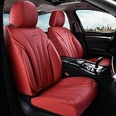 Coverado Car Seat Covers for Front Seat, Luxury Leather Seat Cover, 2 PCS Waterproof Seat Cover, Automotive Seat Covers, Driver Car Seat Protector, Universal Car Seat Cushions Fit for Most Cars(Red)
