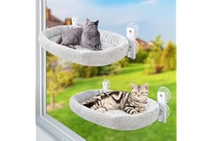 Sunhoo 2PCS Cat Window Hammock Perch for Large Cats Cordless Kitty Bed Indoor Seat with Sturdy Suction Cups Washable Reversib