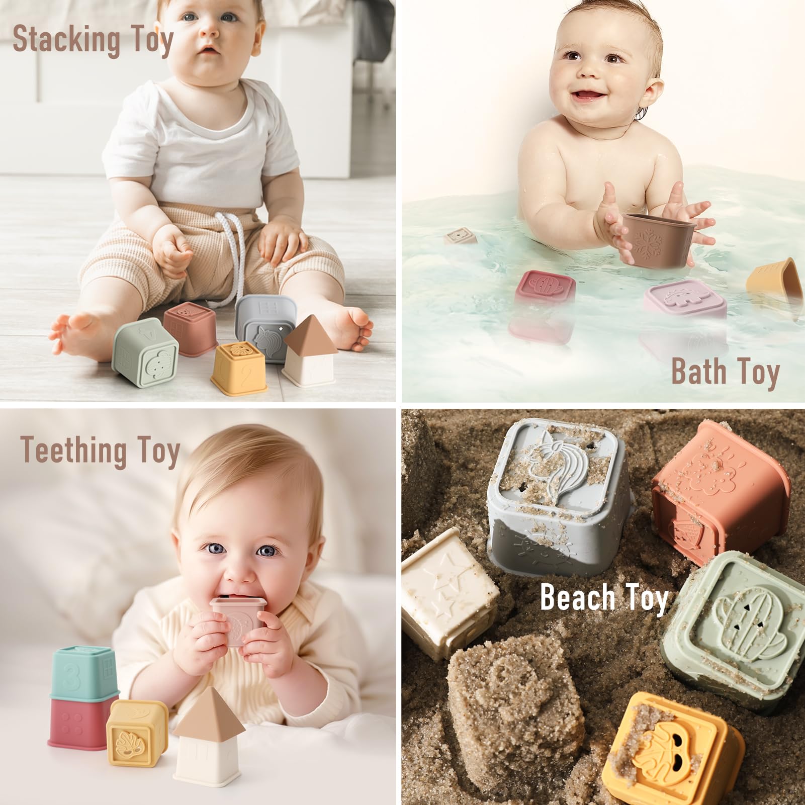 YIVEKO Baby Stacking Cups Toy, Silicone Stacking Tower, Silicone Soft Teething Toy Educational Baby Toys, Baby Building Toys Blocks, 6 Months+, 8 Pcs Set-Gentle
