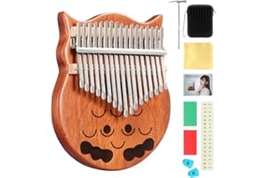 JeuRon 17 Keys Mahogany Kalimba Thumb Piano Finger Instrument With Portable Case Turning Hammer Study Instruction,Gift for Kids Adult Beginners and Professionals (OWL)