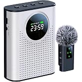 ZERFUN S67 Voice Amplifier Wireless Microphone for Teachers Classroom | Mini Lavalier Lapel Mic Clip Magnetic, Portable Bluetooth Speaker with LED Display for Class, Tour Guide, White