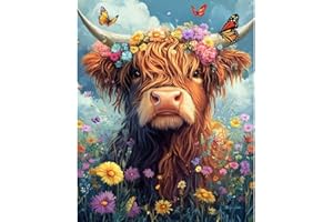 Canrichshop Highland Cow Paint by Numbers Kit for Adults,Cow Painting by Numbers,DIY Acrylic Paint Kit for Adults Without Frame,Easy Adult Paint by Number Kits on Canvas for Decor 16x20inch