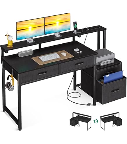 ［アオイ］デスク Bestier 55 in. Desk with 2 Drawers Industrial Style Office Desk