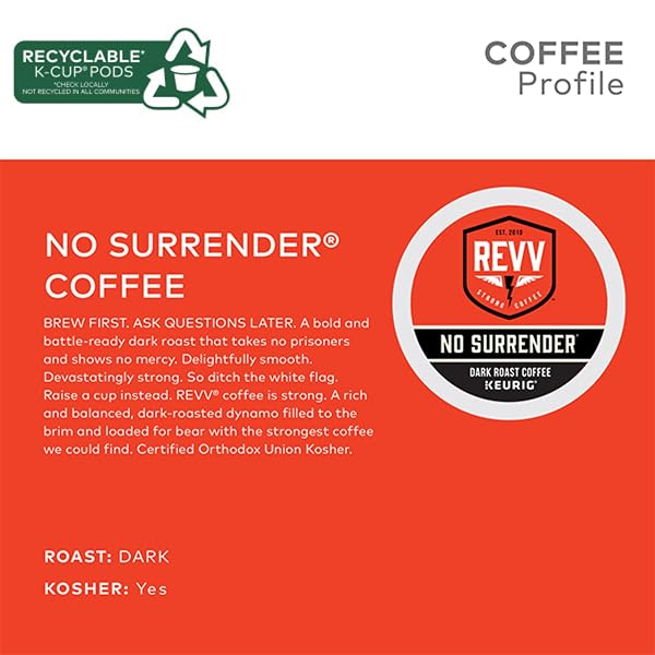 REVV NO SURRENDER, SINGLE-SERVE KEURIG K-CUP PODS, DARK ROAST COFFEE, 24 COUNT