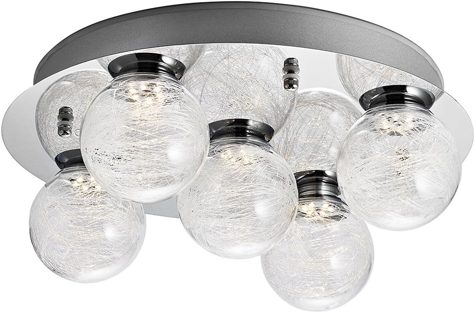 LED Ceiling Light with 5 x Spherical Glass Shades and Chrome Back Plate by Haysom Interiors