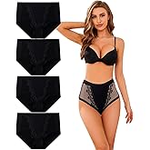 PPBYS Womens Underwear Pack, High Waisted Tummy Control Cotton Underwear for Women, Plus Size Breathable Panties Pack Black
