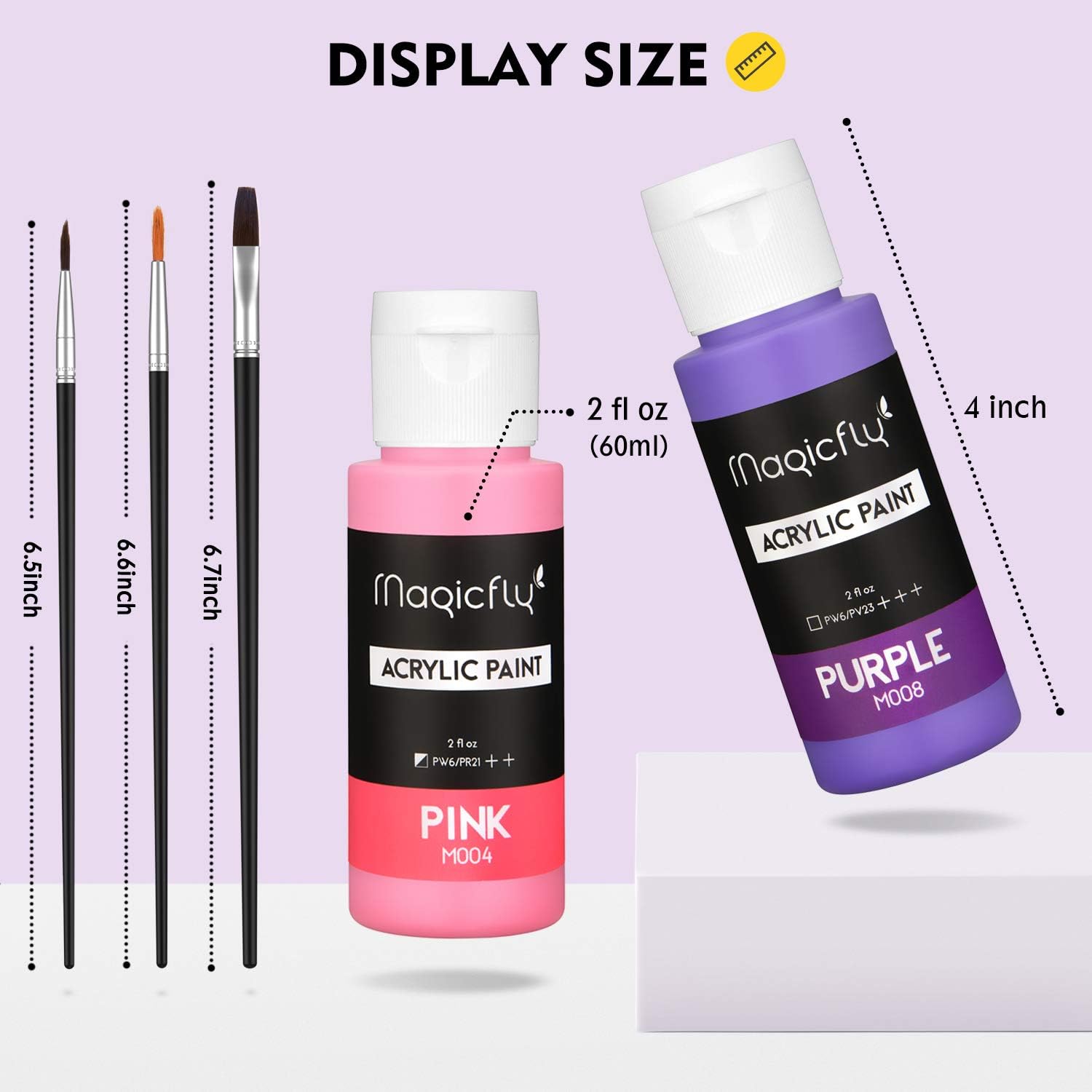 Magicfly 30 Colors Acrylic Paint Set (2fl oz/60ml Each), Non-Toxic Craft Paints with 3 Brushes, for Multi-Surface Paint on Canvas, Paper, Wood, Stone, Ceramic and Model : Office Products