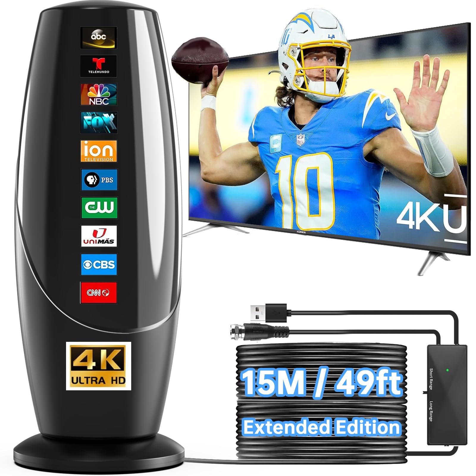 View 1 of 2026 Upgraded TV Savior:Your Signal Catcher.49-Feet ultra-long TV Antenna Indoor.TV antenna Outdoor with amplifier.All Smart and Old TVs Support 4K HD Reception of Various Local Channels.(1800+ miles)