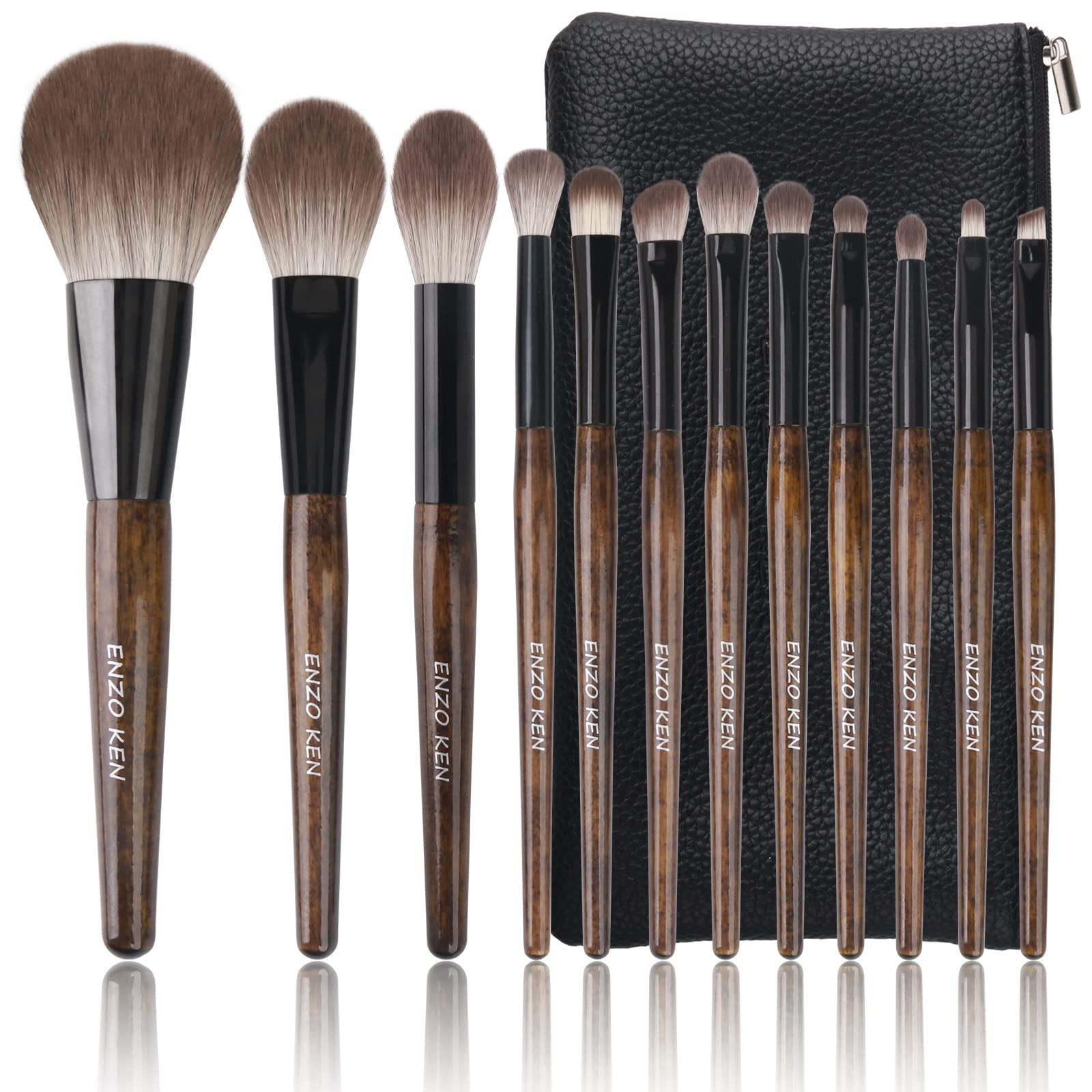 ENZO KEN Natural Goat Hair Makeup Brush Set with Case, Makeup Brushes Set Professional, Natural Bristle Makeup Brushes, Walnut Cosmetic Brush - MONI — image 1