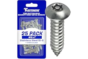 Fastenere Torx Security Sheet Metal Screws - #12 x 1" (25-Pack) Button Head, Tamper-Resistant, Anti Theft Stainless Steel Screws for Higher Level of Safety & Secure Fastening Solution