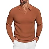 COOFANDY Mens Knit Polo Sweater V-Neck Long Sleeve Textured Lightweight Casual Dress Pullover Fall Sweaters