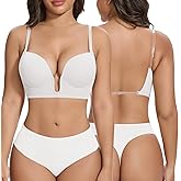 JOYSHAPER Low Cut Bras for Women Deep Plunge Cleavage Backless Bra Underwire Convertible Push up Halter Bra with Clear Straps