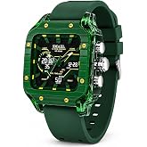 MASTOP Men's Square Analog Digital Sports Watch, 50M Water Resistant Alarm | Colorful square design for outdoor wear, analog-digital display with LED backlight, shock-resistant case, soft silicone strap