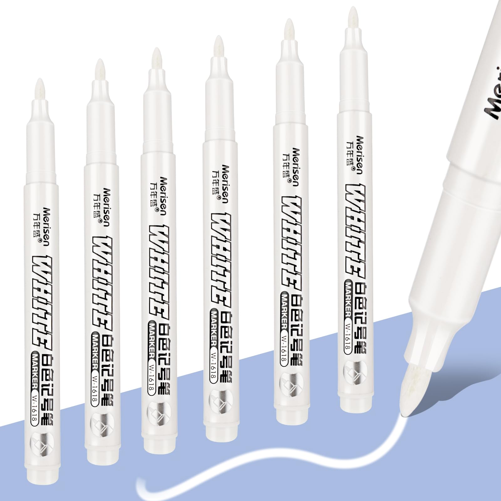 Photo 1 of Jeffdad 6 Pcs White Marker Paint Pens, 1mm White Paint Marker Pens for Wood, Water-Based White Markers for Art Projects Drawing, Rock, Stone, Ceramic, Glass, Wood, Plastic, Metal DIY