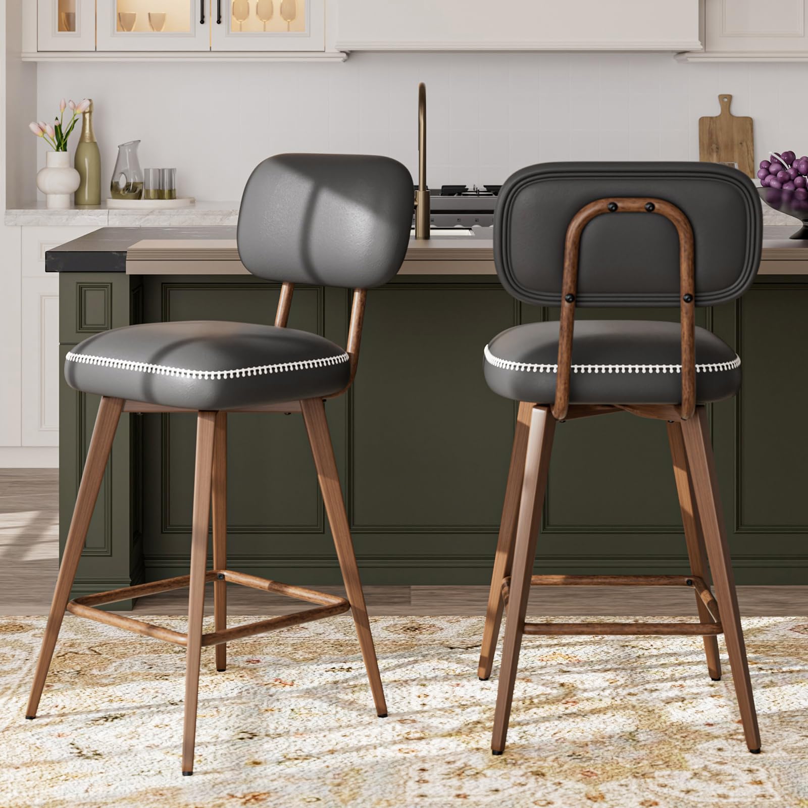 Photo 1 of *USED*
MALOL PU Leather Swivel Bar Stools Set of 2, Mid Century Counter Height Bar Chairs with Low Back and Metal Legs, Modern Bar Stool Chair for Kitchen Island, Black