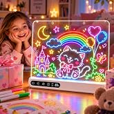 Cordless 16" LED Drawing Board for Kids | Wall Mountable Tabletop, Rechargeable Glow Doodle Note Board, 14 Light Effects, 7 Markers