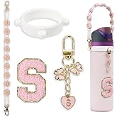 Compatible with Owala Water Bottle Accessories, Cute Letter Charm Set with Boho Handle Strap, Monogram Sticker, Silicone Ring, Keychain Decoration, for FreeSip 24 32 40oz, Owala Kids, Tumbler Gift