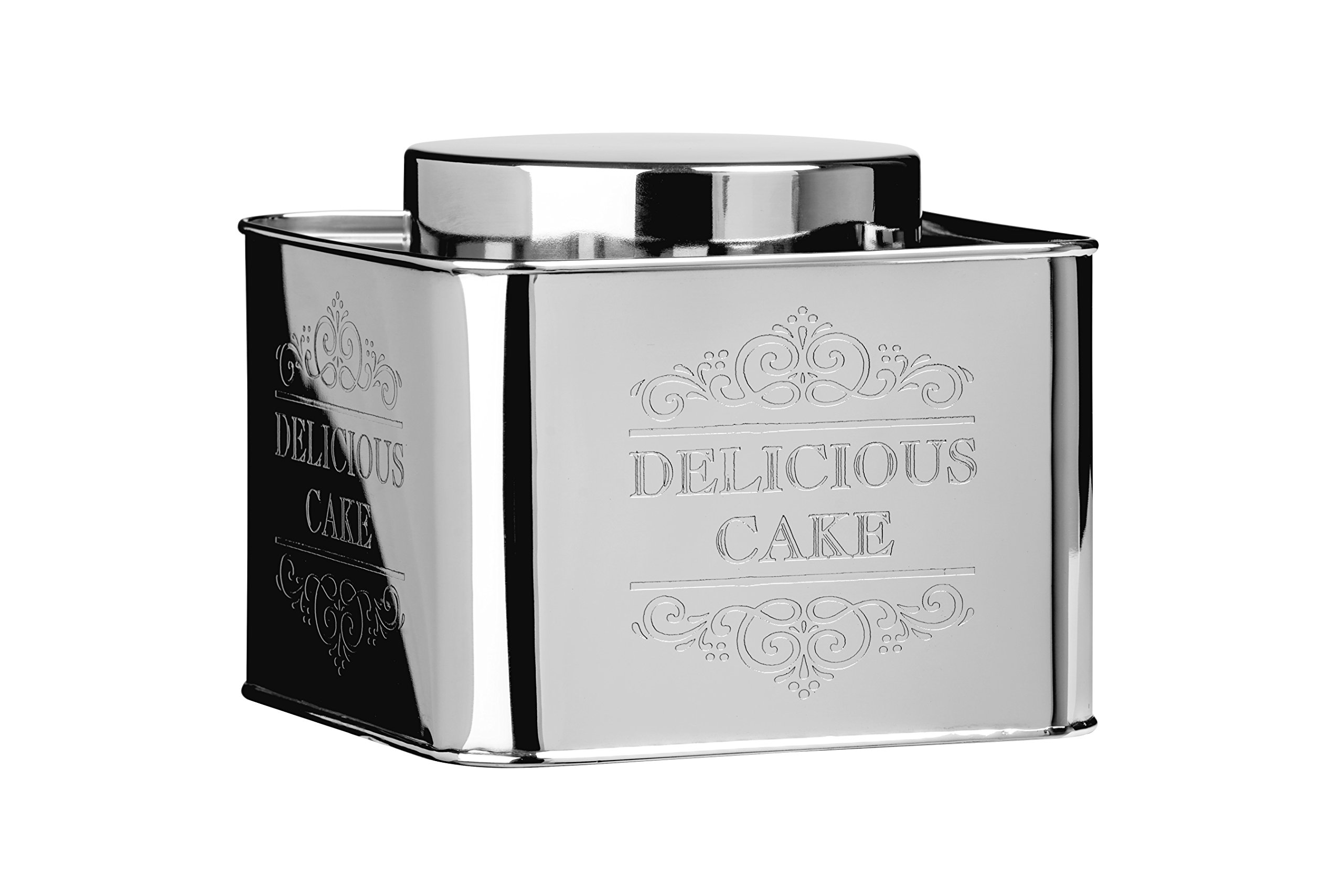 Premier Housewares 507636 Stainless Steel Chai Delicious Cake Storage Tin, Silver, H15 x W19 x D19cm
