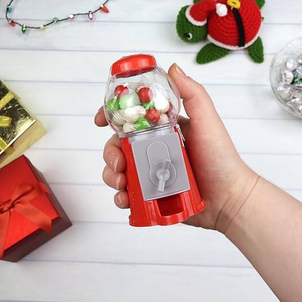 SWEETZO – MINI CHRISTMAS GUMBALL MACHINE, FESTIVE BUBBLE GUM DISPENSER, COLLECTIBLE STOCKING STUFFER GIFTS (PACK OF 3)