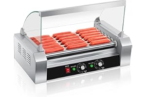 SYBO Hot Dog Roller - 18 Capacity, Non-stick Stainless Steel Rollers, Detachable Glass Cover, 1000-Watts, ETL Certified