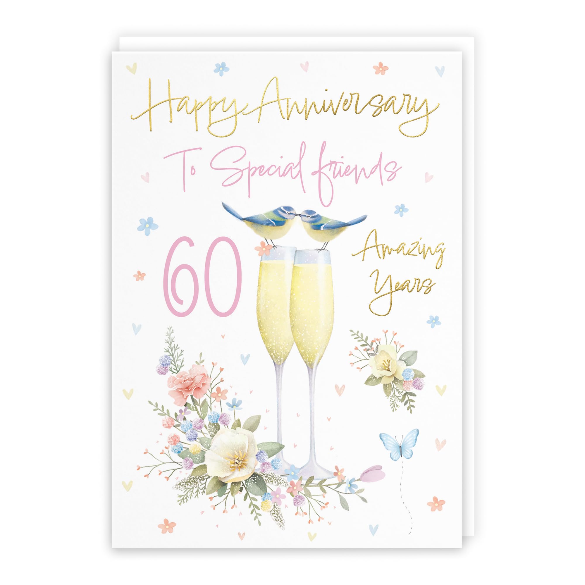 Hunts England - Special Friends 60th Anniversary Card - A5 Size - Champagne Flutes - Gold Foil - 60th Anniversary Card For Special Friends - 60 Years - Milo's Gallery