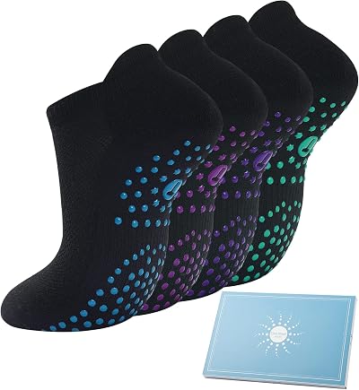 Toes Home 4 Pairs Grip Yoga Socks Women Non Slip 3-5 UK Black