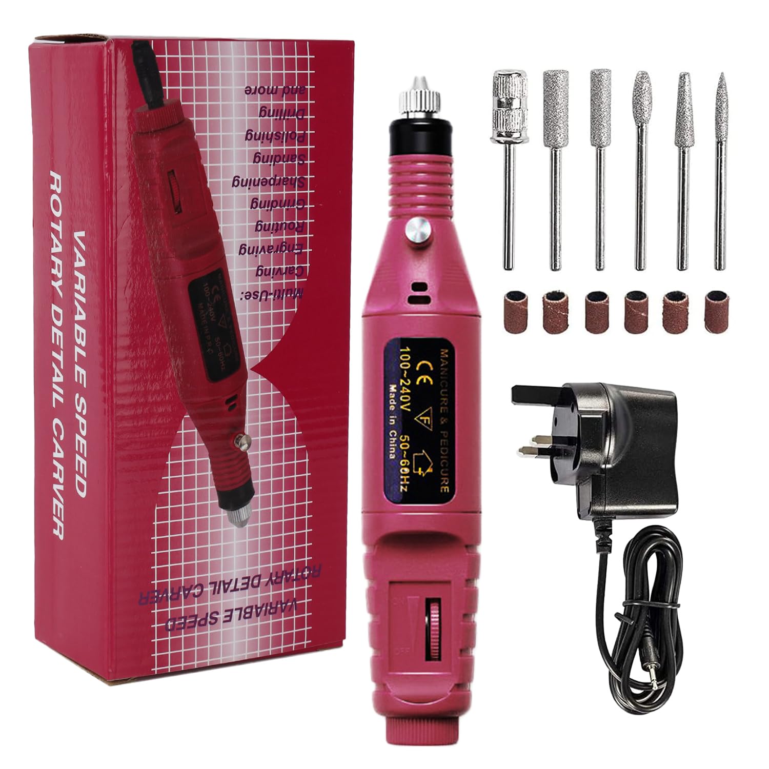 Electric Nail File for Thick Toe Nails Electric Nail Drill Portable Nail Files Professional Adjustable Speed with 6 Drill Bits Sanding Bands, Electric Manicure Pedicure Kit Nail Drill for Gel Nails