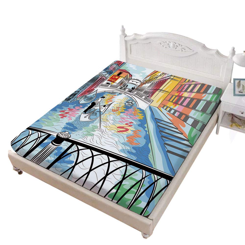 Twin XL Size Fitted Sheet,Colorful Sketch of a Landscape the Bridge of Sighs in Venice Artistic Romantic Scene Decorative Soft Wrinkle Resistant Microfiber Fitted Sheet,Deep Pocket for Kids & Adults,M