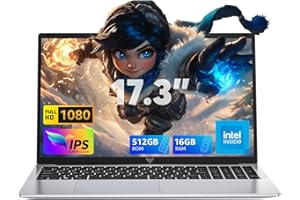 MALLRACE 2024 Laptop,17.3-Inch FHD Display Gaming Laptop with Quad Core-12th Alder Lake N97(Up to 3.6GHz), 16GB RAM 512GB ROM Traditional Laptop Computer, 6000Mah Battery,Silver
