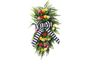Spring Swag Wreaths for Front Door Floral Teardrop Swag Summer Artificial Flower Teardrop Door Wreath for Home Decor