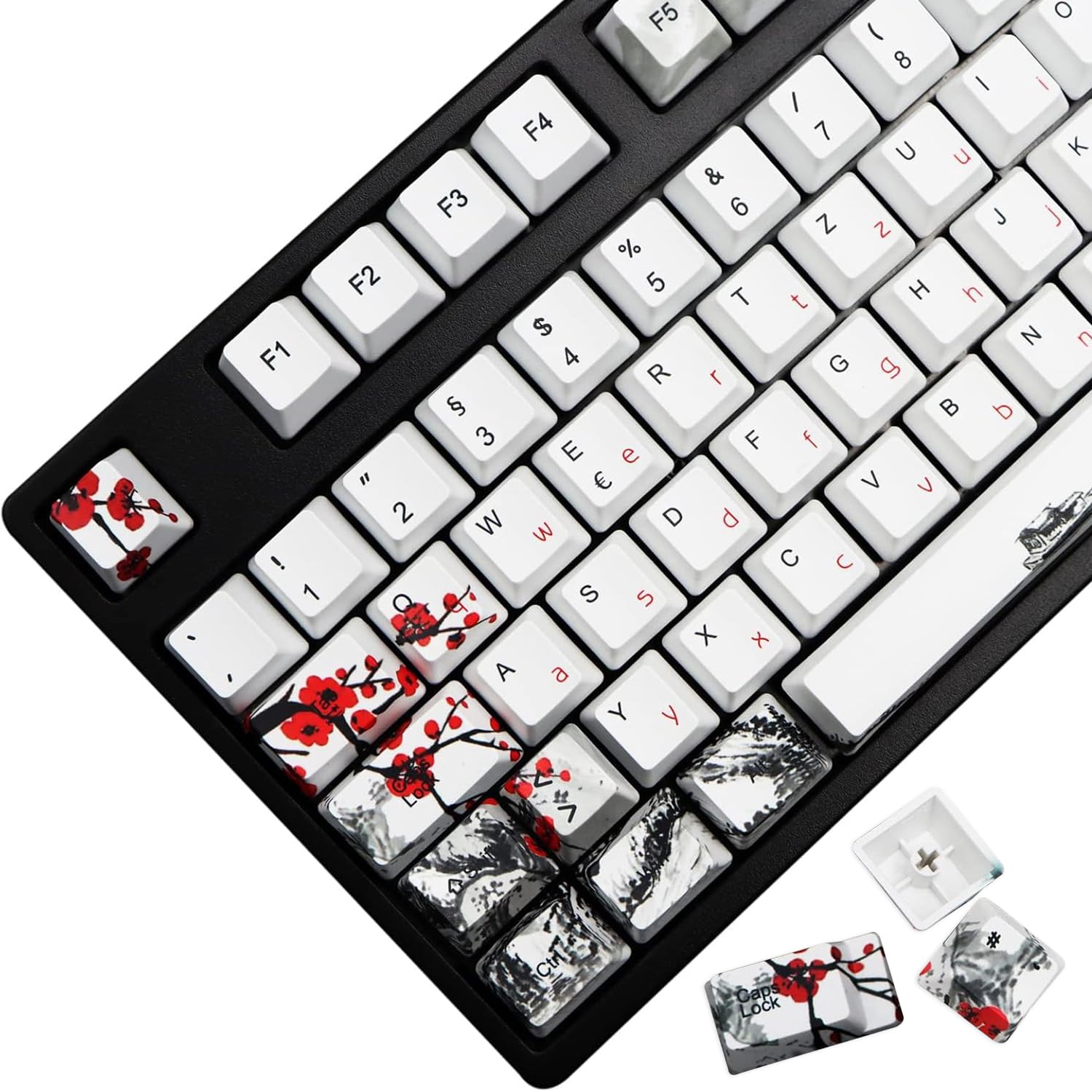 MOLGRIA Keycaps 111 Set for 62/105/109 Mechanical Keyboard, Custom PBT OEM Profile Caps for German ISO Layout, Keycap Puller Included (Plum Blossom)