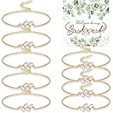 Bonuci 10 Sets Bridesmaid Gifts Leaf Bridesmaid Bracelets with Gifts Cards Tiny Zirconia Leaf Adjustable Bridal Crystal Bracelet for Women(Gold)