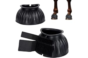 GYHPD 1 Pair Black Bell Boots for Horses, Double Lock Horse Care Boots, Protect Against Hoof Impact Trauma, Rubber Bell Boots Horse Care for Turnout, No Rub Design Comfort Quick Wrap Hook and Loop