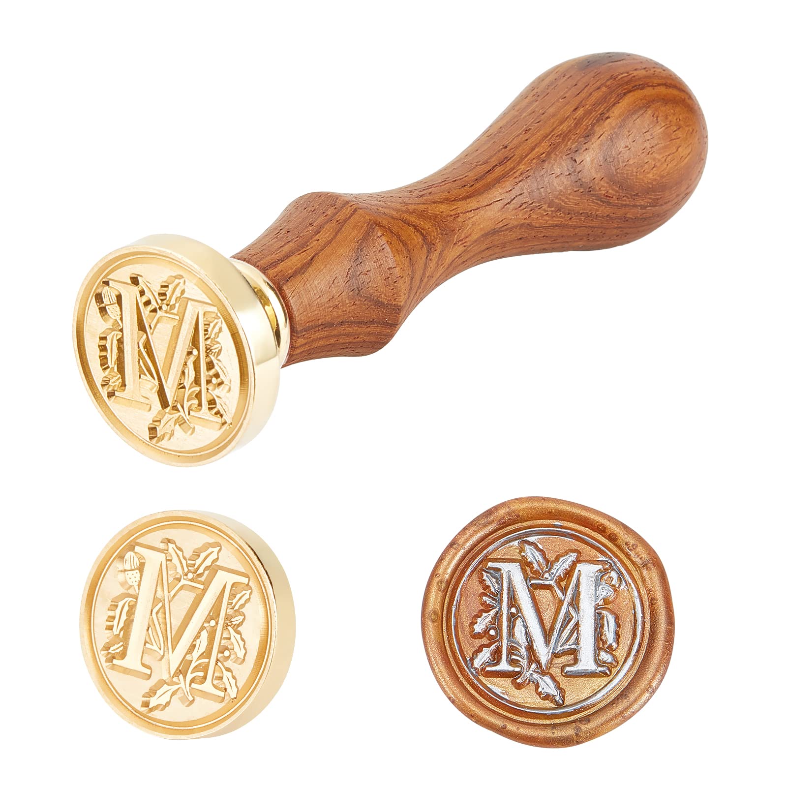 PH PandaHall Letter M Wax Seal Stamp, DIY Wooden Alphabet Scrapbook Brass Stamps and Wood Handle Sets for Envelopes Party Invitation Wine Packages Gift Packing Greeting Cards, 25x14x75mm