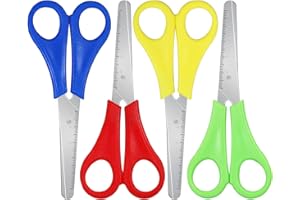 YIKTUNQ 4 Pcs Kids Scissors Blunt Tip Stainless Steel Scissors with Centimeter Scale, Perfect for Craft Projects at School an