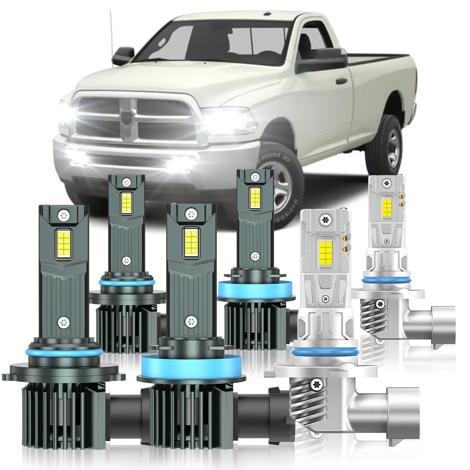 Photo 1 of ZSTOPCL Fit for Dodge Ram 1500 2500 3500 2009-2018(without Projector Version) Light Bulbs, High/Low Beam Fog Light Bulbs Combo, 800% Brightness, 6000K Cool White, Plug and Play, Pack of 6