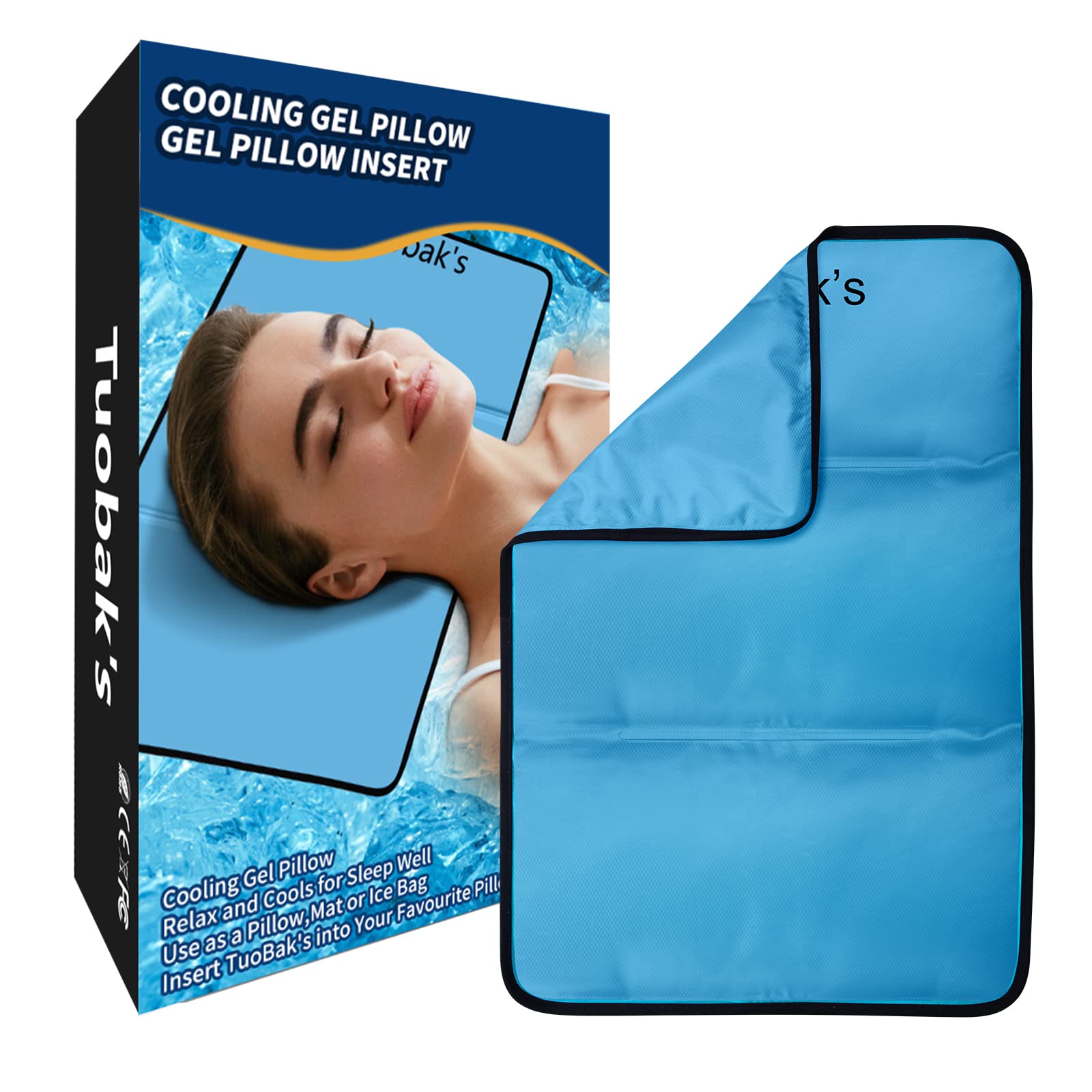 TuoBak's Cooling Gel Pillow for Sleeping - Cooling Pillow for Night Sweats, Gel Reusable Ice Pack Improved Sleep, Migraine Headache Relief, Menopause, Night Sweats and Hot Flushes Relief