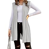 Beyove Womens Long Vests Sleeveless Draped Lightweight Open Front Cardigan Layering Vest with Side Pockets