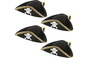 SGBETTER 4 Pack Tricorn Hat Black Pirate Hats Colonial Tricorn Hat for Halloween Dress up Pirate Party Costume Accessory