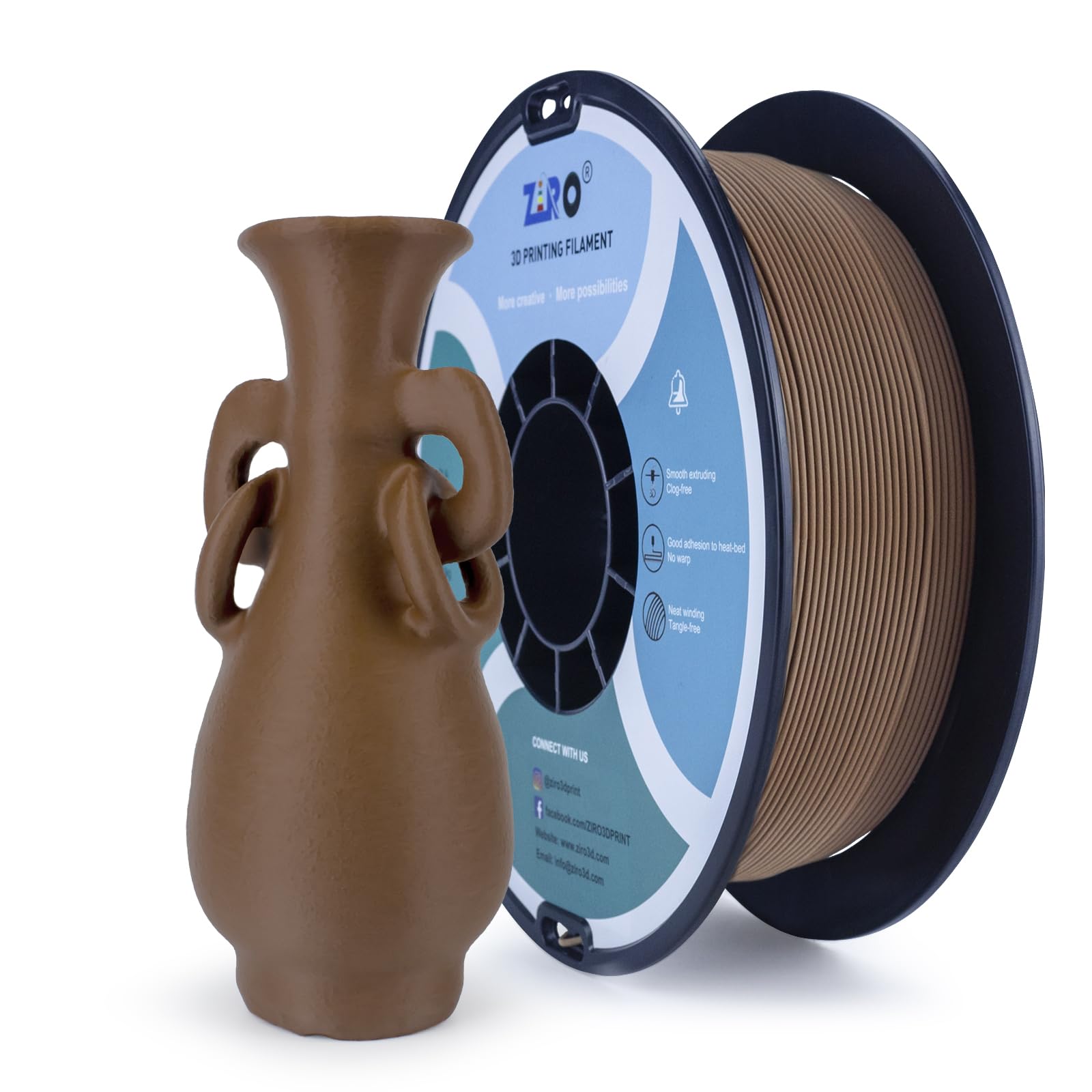 ZIRO Matte PLA Filament 1.75mm, 1KG 3D Printer Filament, High Toughness PLA, Dimensional Accuracy +/- 0.03mm, Matte Chocolate