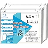 PecMuikee Acrylic Sign Holder 8.5x11 Horizontal, Wall Mount Acrylic Sign Holder and Plastic Paper Display Ad Frame bonus with 3M Tape and Mounting Screws for Restaurants, Office, Market, Store, 6 Pcs