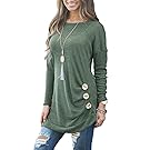 Muhadrs Womens Long Sleeve Casual Round Neck Loose Tunic Top Blouse T-Shirt